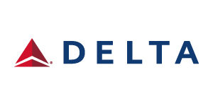 Delta airlines logo. Links to Delta.com