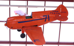 Tilbury Flash airplane hanging from the ceiling inside the terminal at Central Illinois Regional Airport